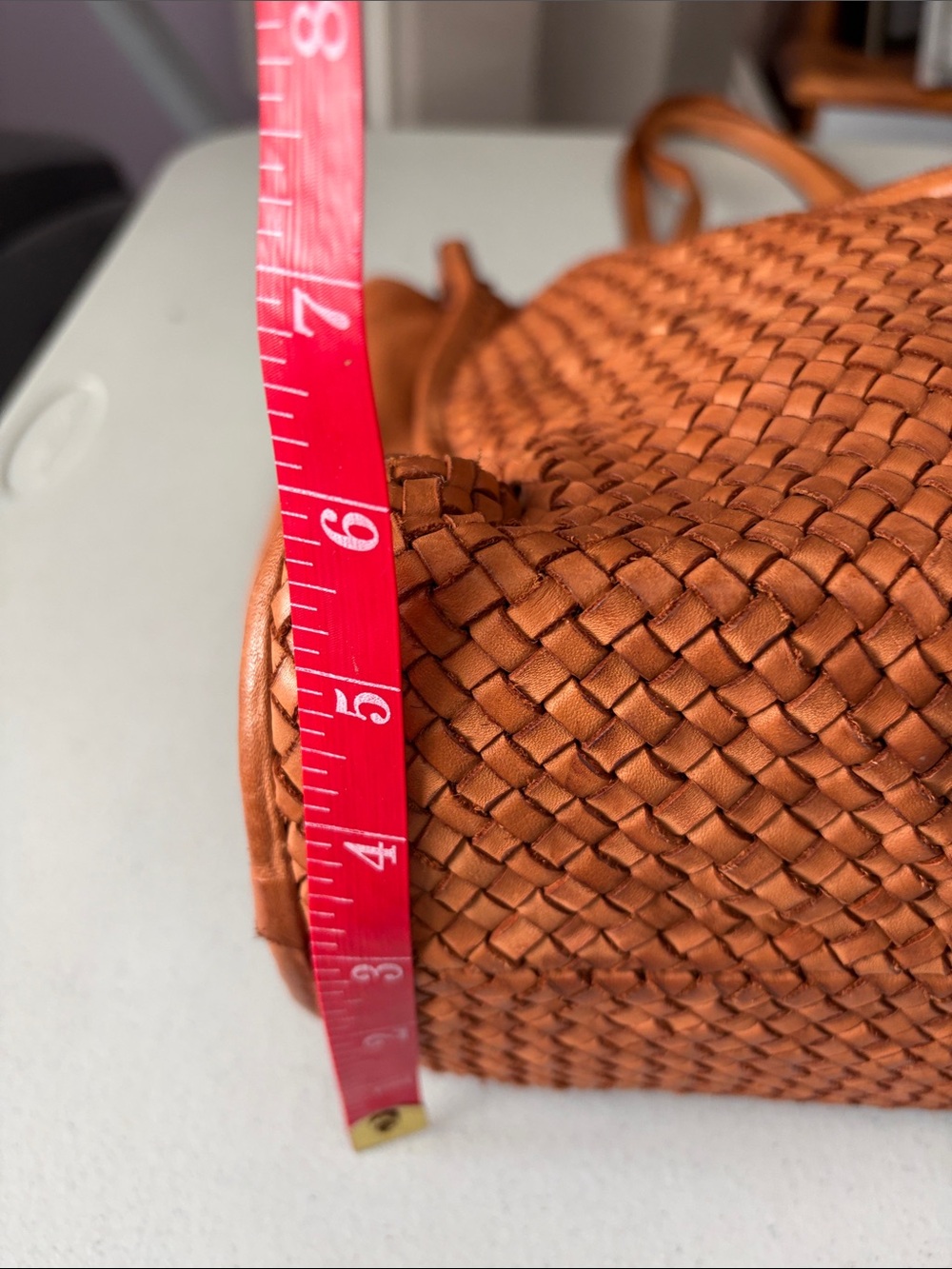 Platania Woven Leather Tote Bag in Cognac made in Italy - Picture 7 of 12